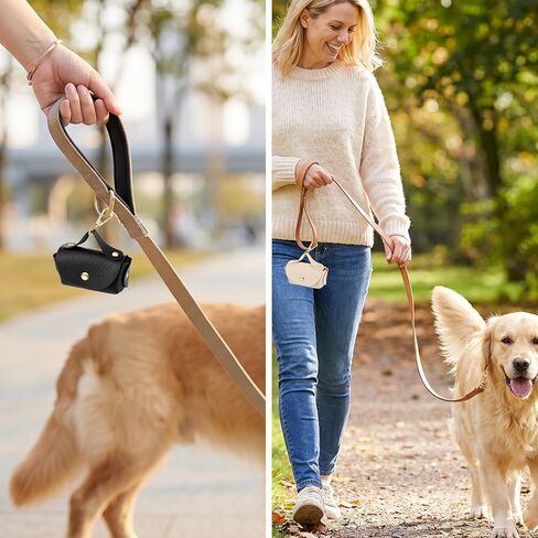 2PCS Leather Dog Poop Bag Dispenser Portable and Reusable Doggie Poop Bags Holder Waterproof Anti-Slip Clip Pet Waste Bag Holders for Walking Any Leash, Opening for Easy Dispensing in Kuwait