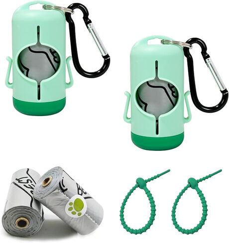 Dog Poop Bag Holder with Leash Clip, Adjustable Strap & 2-Side Hooks for Used Dog Waste Bags (Green) in Saudi Arabia