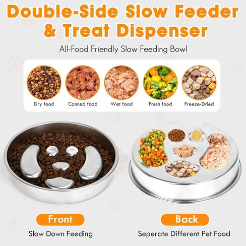Stainless Steel Slow Feed Dog Bowl, 2 Pack Metal Slow Feeder Dog Bowls & Lick Bowl Plate, 2 Cups Double-Sided Non-Slip Small Medium Fast Eaters Puppy Puzzle Maze Slow Eating Dish for Dry Wet Raw Food in Kuwait