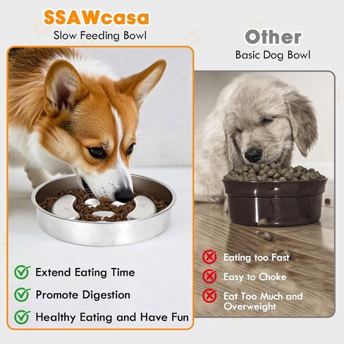 Stainless Steel Slow Feed Dog Bowl, 2 Pack Metal Slow Feeder Dog Bowls & Lick Bowl Plate, 2 Cups Double-Sided Non-Slip Small Medium Fast Eaters Puppy Puzzle Maze Slow Eating Dish for Dry Wet Raw Food in Kuwait