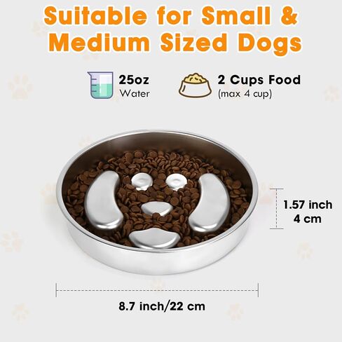 Stainless Steel Slow Feed Dog Bowl, 2 Pack Metal Slow Feeder Dog Bowls & Lick Bowl Plate, 2 Cups Double-Sided Non-Slip Small Medium Fast Eaters Puppy Puzzle Maze Slow Eating Dish for Dry Wet Raw Food in Kuwait