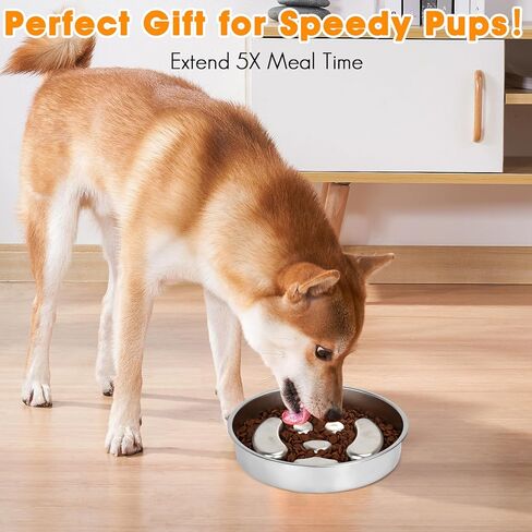 Stainless Steel Slow Feed Dog Bowl, 2 Pack Metal Slow Feeder Dog Bowls & Lick Bowl Plate, 2 Cups Double-Sided Non-Slip Small Medium Fast Eaters Puppy Puzzle Maze Slow Eating Dish for Dry Wet Raw Food in Kuwait