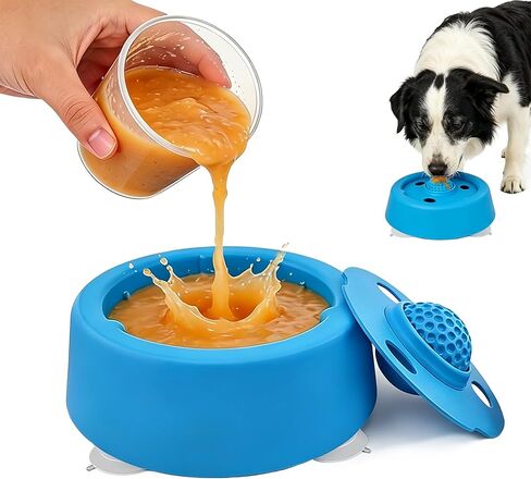 Slow Feeder Dog Bowls, Dog Lick Bowl with Rolling Ball - Lick & Roll Bowl, Dog Slow Feeder Bowl for Liquid Treats, Bone Broth & Yogurt, Non-Slip Suction Base, for Small, Medium & Large Breeds in Kuwait
