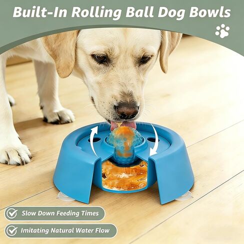Slow Feeder Dog Bowls, Dog Lick Bowl with Rolling Ball - Lick & Roll Bowl, Dog Slow Feeder Bowl for Liquid Treats, Bone Broth & Yogurt, Non-Slip Suction Base, for Small, Medium & Large Breeds in Kuwait