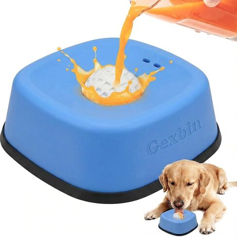 Slow Feeder Dog Bowl for Liquid Treats – Dog Lick Bowl with Rolling Ball, Anti-Slip Dog Enrichment Toy for Bone Broth and Yogurt, Calming Mental Stimulation for Small Medium Breeds-Blue in Kuwait