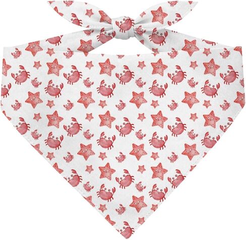 Crab Dog Bandana, Playful Coastal Cartoon Style Crab & Starfish Ocean Print Pet Triangle Scarf, Adjustable Dog Neckerchief for Small Medium Dogs in Kuwait