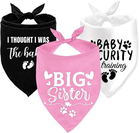 3Pcs Dog Bandana Pregnancy Announcement, Big Sister Doggy Baby Security I Thought I was The Baby in Training Printed Dog Bandanas, Adjustable Triangle Pet Scarves for Small Medium Large Dogs in Kuwait