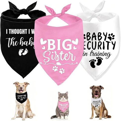 3Pcs Dog Bandana Pregnancy Announcement, Big Sister Doggy Baby Security I Thought I was The Baby in Training Printed Dog Bandanas, Adjustable Triangle Pet Scarves for Small Medium Large Dogs in Kuwait