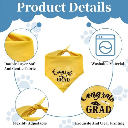 2 Pack Cozy Graduation Dog Bandanas Triangle Double-Layer with Double-Sided Print Dog Scarf Washable Pet Bandana for Small Medium Large Dogs Bandana for Dogs Graduation Outfit Decor Supplies in Kuwait
