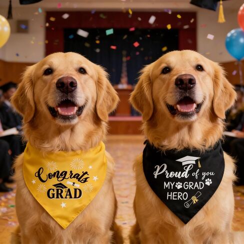 2 Pack Cozy Graduation Dog Bandanas Triangle Double-Layer with Double-Sided Print Dog Scarf Washable Pet Bandana for Small Medium Large Dogs Bandana for Dogs Graduation Outfit Decor Supplies in Kuwait