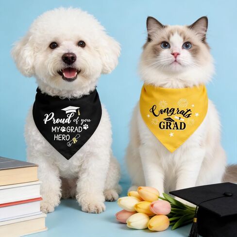 2 Pack Cozy Graduation Dog Bandanas Triangle Double-Layer with Double-Sided Print Dog Scarf Washable Pet Bandana for Small Medium Large Dogs Bandana for Dogs Graduation Outfit Decor Supplies in Kuwait