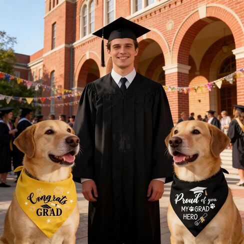 2 Pack Cozy Graduation Dog Bandanas Triangle Double-Layer with Double-Sided Print Dog Scarf Washable Pet Bandana for Small Medium Large Dogs Bandana for Dogs Graduation Outfit Decor Supplies in Kuwait