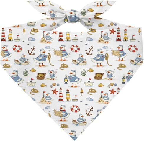 Coastal Nautical Dog Bandana, Cute Ocean Adventure Print Pet Triangle Scarf, Summer Vacation, Adjustable Dog Neckerchief for Small Medium Dogs in Kuwait