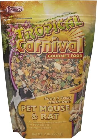 F.M. Brown's Tropical Carnival, Natural Pet Mouse and Rat Food, Vitamin-Nutrient Fortified Daily Diet, Soy-Free High Protein Blend with Shrimp, NO Artificial Colors or Flavors, 2 lb in Kuwait