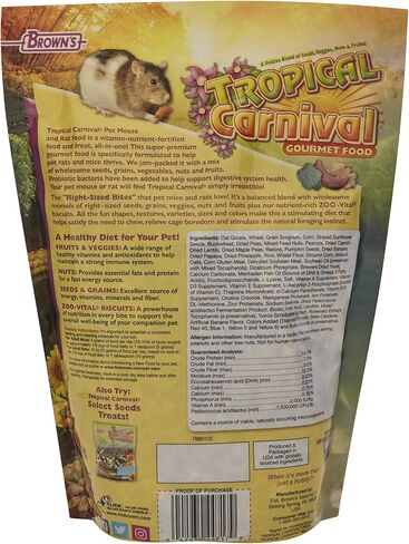 F.M. Brown's Tropical Carnival, Natural Pet Mouse and Rat Food, Vitamin-Nutrient Fortified Daily Diet, Soy-Free High Protein Blend with Shrimp, NO Artificial Colors or Flavors, 2 lb in Kuwait