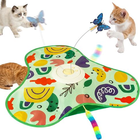 Interactive Cat Toy for Indoor Cats, Rechargeable Touch Activated Kitten Toy with Dual Motion Butterfly & Feather Tail, 3 Speed Automatic Smart Play for Exercise & Boredom Relief in Kuwait