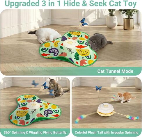 Interactive Cat Toy for Indoor Cats, Rechargeable Touch Activated Kitten Toy with Dual Motion Butterfly & Feather Tail, 3 Speed Automatic Smart Play for Exercise & Boredom Relief in Kuwait