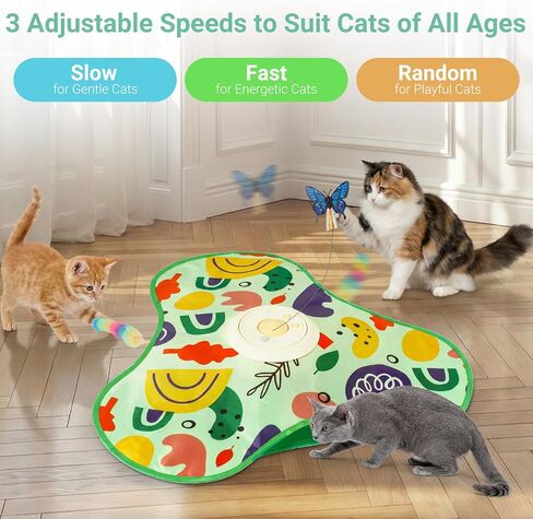 Interactive Cat Toy for Indoor Cats, Rechargeable Touch Activated Kitten Toy with Dual Motion Butterfly & Feather Tail, 3 Speed Automatic Smart Play for Exercise & Boredom Relief in Kuwait