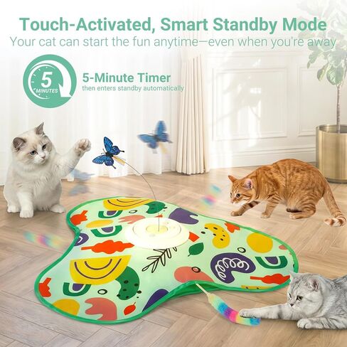 Interactive Cat Toy for Indoor Cats, Rechargeable Touch Activated Kitten Toy with Dual Motion Butterfly & Feather Tail, 3 Speed Automatic Smart Play for Exercise & Boredom Relief in Kuwait