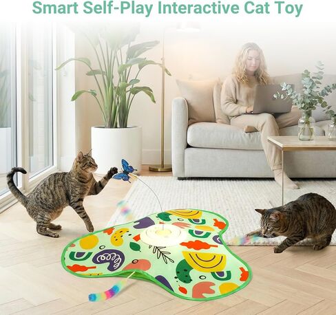 Interactive Cat Toy for Indoor Cats, Rechargeable Touch Activated Kitten Toy with Dual Motion Butterfly & Feather Tail, 3 Speed Automatic Smart Play for Exercise & Boredom Relief in Kuwait