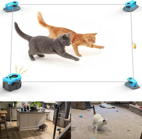 Cat Toys for Indoor Cats, Interactive Cat Toy Chasing Running Lure Course for Cat Kitten Play Chase Hunt Instinct Exercise, Auto Smart DIY Multi-track Cat Feather Toy with Mouse Sound(Cyan-blue) in Kuwait