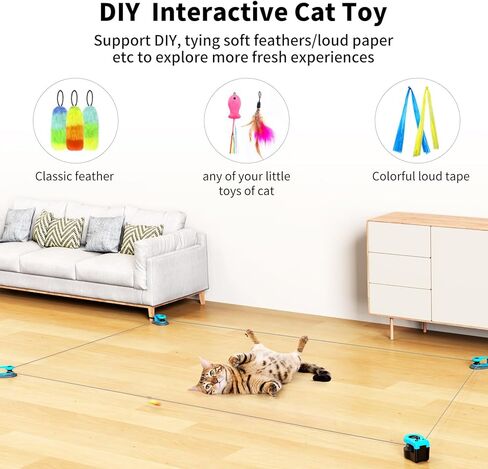 Cat Toys for Indoor Cats, Interactive Cat Toy Chasing Running Lure Course for Cat Kitten Play Chase Hunt Instinct Exercise, Auto Smart DIY Multi-track Cat Feather Toy with Mouse Sound(Cyan-blue) in Kuwait