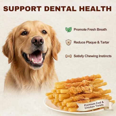 PETPHABET Chicken Wrapped Cod Sticks Dog Treats - 5 Inch Healthy Jerky Rawhide Free Dog Chews, Soft Puppy Training Snacks for Small, Medium, Large Dogs, Rich in Omega-3, High Protein & Low Fat, 14oz in Kuwait
