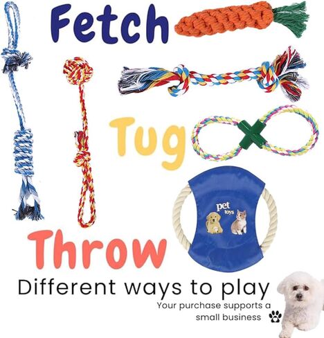 Dog Rope Toys for Small Dogs Aggressive Chewers, 100% Natural Cotton, 6 Pack for Fun and Teeth Cleaning Chew Tug of War Interactive Training Rope Toys for Puppy to Small Dogs in Kuwait