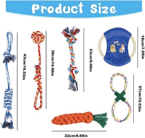 Dog Rope Toys for Small Dogs Aggressive Chewers, 100% Natural Cotton, 6 Pack for Fun and Teeth Cleaning Chew Tug of War Interactive Training Rope Toys for Puppy to Small Dogs in Kuwait