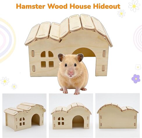 2 Pcs Wooden Hamster Platform Set, Hamster Wooden House Hideout, with Detachable Ladder Bridge, Climbing Toys, Cage Accessories, Small Animals Habitat Decor for Rat Gerbils and Other Small Pets in Kuwait