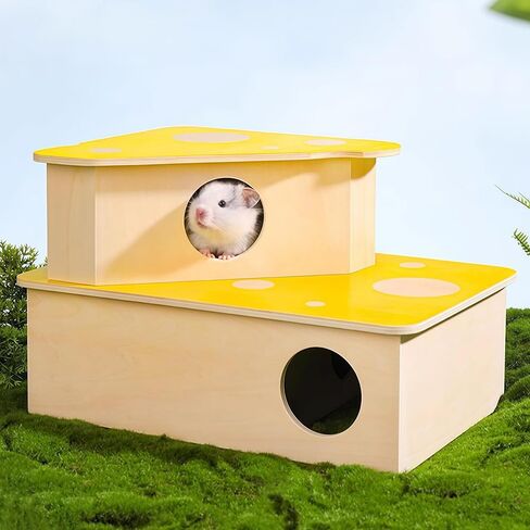 2 Pcs Syrian Hamster Hideout，Wooden Hamster Maze,Tunnel Multi Chamber Hamster Hideout Secret Peep Shed and Exploring Toys,Hamster Cage Decor(Fits 24.4''L Acrylic Hamster Cage) in Kuwait