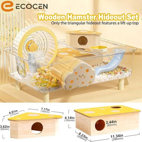 2 Pcs Syrian Hamster Hideout，Wooden Hamster Maze,Tunnel Multi Chamber Hamster Hideout Secret Peep Shed and Exploring Toys,Hamster Cage Decor(Fits 24.4''L Acrylic Hamster Cage) in Kuwait