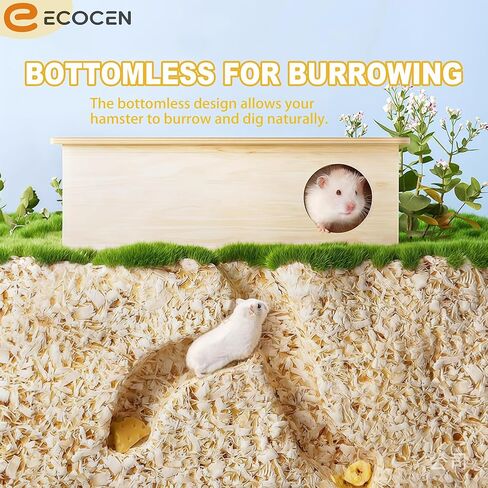 2 Pcs Syrian Hamster Hideout，Wooden Hamster Maze,Tunnel Multi Chamber Hamster Hideout Secret Peep Shed and Exploring Toys,Hamster Cage Decor(Fits 24.4''L Acrylic Hamster Cage) in Kuwait