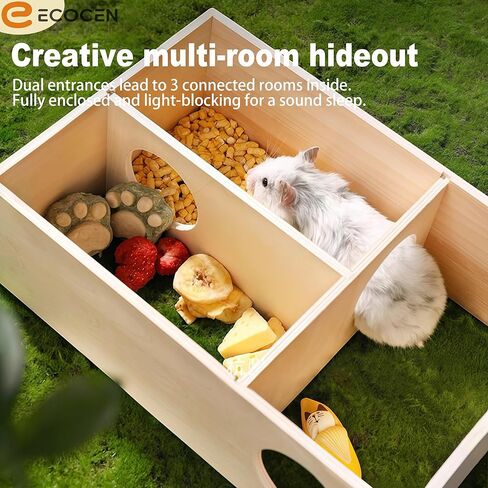 2 Pcs Syrian Hamster Hideout，Wooden Hamster Maze,Tunnel Multi Chamber Hamster Hideout Secret Peep Shed and Exploring Toys,Hamster Cage Decor(Fits 24.4''L Acrylic Hamster Cage) in Kuwait