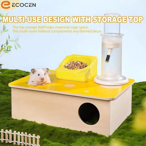 2 Pcs Syrian Hamster Hideout，Wooden Hamster Maze,Tunnel Multi Chamber Hamster Hideout Secret Peep Shed and Exploring Toys,Hamster Cage Decor(Fits 24.4''L Acrylic Hamster Cage) in Kuwait