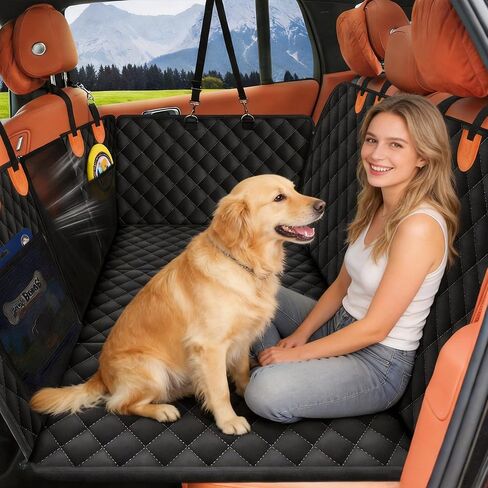 Back Seat Extender for Dogs, Holds 450 lbs, Hard Bottom Waterproof Dog Car Seat Cover with Door Protectors, 600D Heavy Duty Scratch Proof & Nonslip Dog Hammock with Mesh Window for Car, SUVs in Kuwait