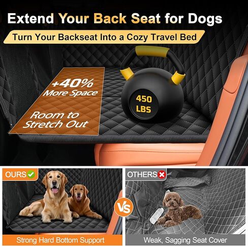 Back Seat Extender for Dogs, Holds 450 lbs, Hard Bottom Waterproof Dog Car Seat Cover with Door Protectors, 600D Heavy Duty Scratch Proof & Nonslip Dog Hammock with Mesh Window for Car, SUVs in Kuwait