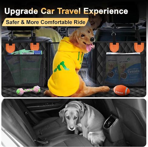 Back Seat Extender for Dogs, Holds 450 lbs, Hard Bottom Waterproof Dog Car Seat Cover with Door Protectors, 600D Heavy Duty Scratch Proof & Nonslip Dog Hammock with Mesh Window for Car, SUVs in Kuwait