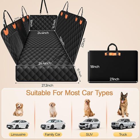 Back Seat Extender for Dogs, Holds 450 lbs, Hard Bottom Waterproof Dog Car Seat Cover with Door Protectors, 600D Heavy Duty Scratch Proof & Nonslip Dog Hammock with Mesh Window for Car, SUVs in Kuwait