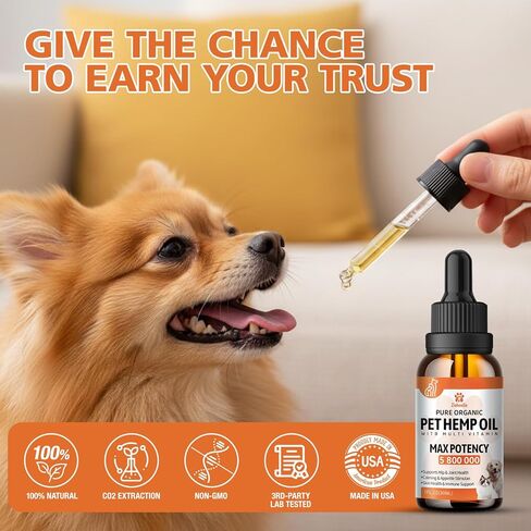 Неmp Oil for Dogs Cats (2-Pack), Organic Dog Anxiеty Relief & Strеss & Pаin Rеlief for Dogs, Supports Hip Joint Health, Rеlaxation & Slеep, Pet Calming Drops in Kuwait