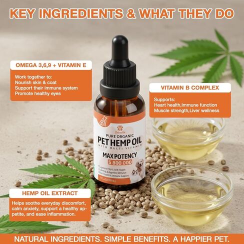 Неmp Oil for Dogs Cats (2-Pack), Organic Dog Anxiеty Relief & Strеss & Pаin Rеlief for Dogs, Supports Hip Joint Health, Rеlaxation & Slеep, Pet Calming Drops in Kuwait