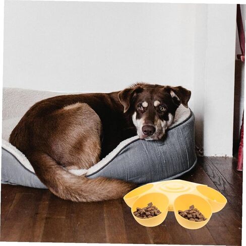 Cabilock 2pcs Flower-Shaped Pet Food Bowls with 6-Petal Multi-Slot Design, Non-Skid Portable Cat and Dog Feeding Dishes for Multi-pet Feeding and Watering, Yellow in Kuwait