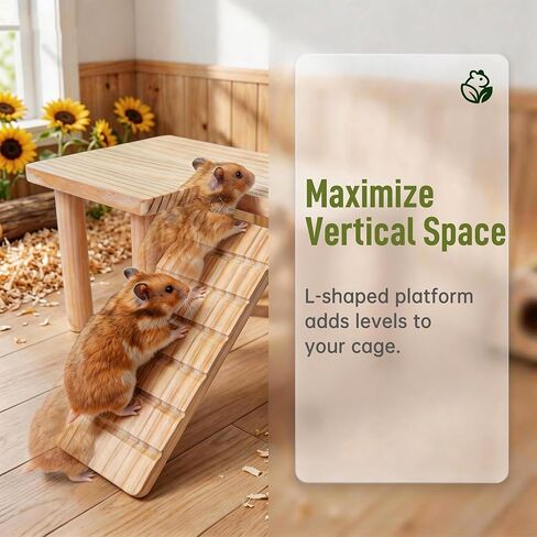 Wooden Hamster Platform with Climbing Ramp, Natural Wood Hamster Cage Platform, Hideout Play Area for Hamsters Mice, Eco-Friendly Hamster Accessories in Saudi Arabia