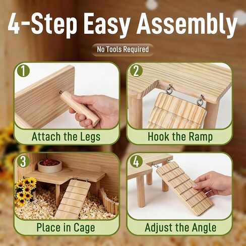 Wooden Hamster Platform with Climbing Ramp, Natural Wood Hamster Cage Platform, Hideout Play Area for Hamsters Mice, Eco-Friendly Hamster Accessories in Saudi Arabia