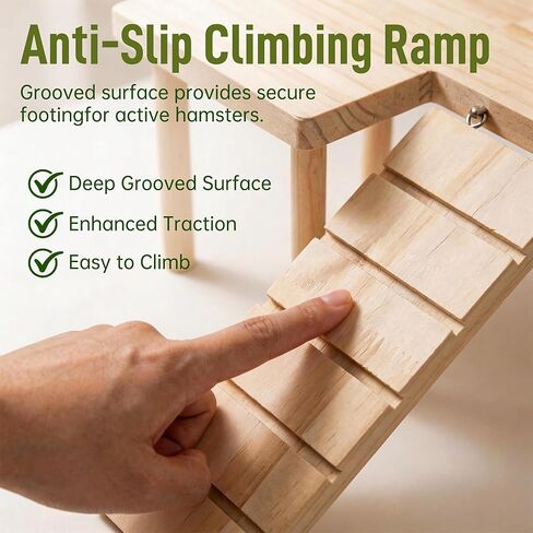 Wooden Hamster Platform with Climbing Ramp, Natural Wood Hamster Cage Platform, Hideout Play Area for Hamsters Mice, Eco-Friendly Hamster Accessories in Saudi Arabia