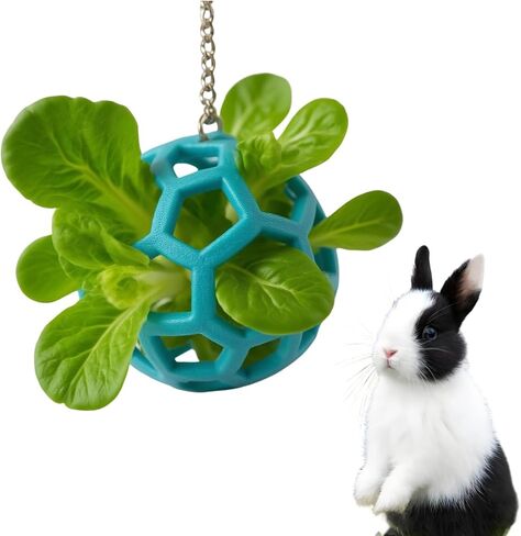 Rabbit Treat Ball, Bunny Enrichment Toy with Stainless Steel Hanger Set, Veggie Feeding Rabbit Ball Toy to Slow Feeder for Bunny, Guinea Pig, Hedgehog, Squirrel, Tortoise in Saudi Arabia