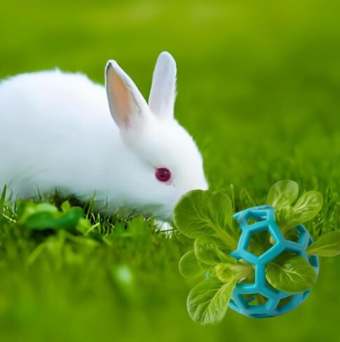Rabbit Treat Ball, Bunny Enrichment Toy with Stainless Steel Hanger Set, Veggie Feeding Rabbit Ball Toy to Slow Feeder for Bunny, Guinea Pig, Hedgehog, Squirrel, Tortoise in Saudi Arabia