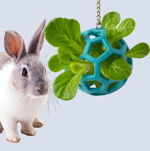 Rabbit Treat Ball, Bunny Enrichment Toy with Stainless Steel Hanger Set, Veggie Feeding Rabbit Ball Toy to Slow Feeder for Bunny, Guinea Pig, Hedgehog, Squirrel, Tortoise in Saudi Arabia