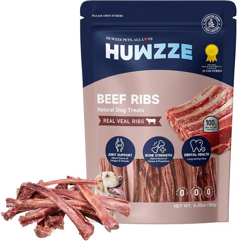 Beef Ribs Dog Treats, 100% New Zealand Veal Ribs, High Protein Whole Bone & Meat Structure, Natural Long-Lasting Real Meat Treats, 6.35oz in Kuwait