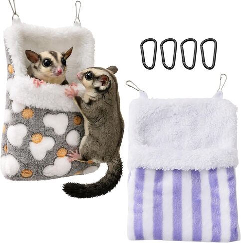 قفص سرير لحقيبة النوم من Sugar Glider، قطعتان من حقيبة النوم المريحة والدافئة المعلقة، ملحقات قفص مريحة لتزيين مخبأ السكر، سرير عش للحيوانات الصغيرة (أرجوحة) in Kuwait